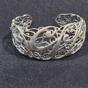 Carolyn Pollack Sterling Anniversary Filigree LG Cuff Bracelet Orig. Box & Pouch